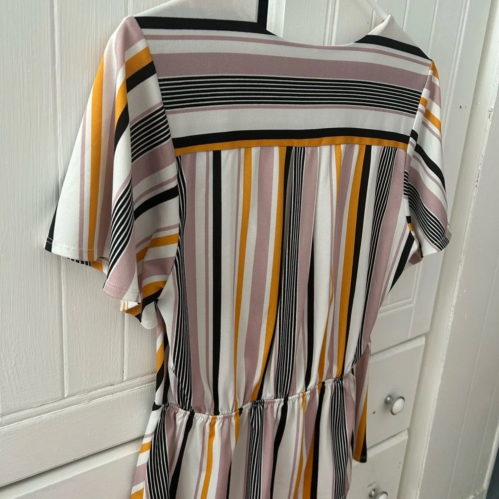 NWOT FAITH AND JOY by Monteau Multicolor Striped V-Neck Top w/Capped Sleeves - Picture 14 of 16
